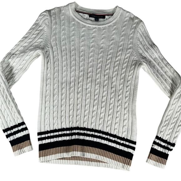 Tommy Hilfiger Small Cable Knit Sweater White Cotton Classic Preppy Old Money - Picture 11 of 11
